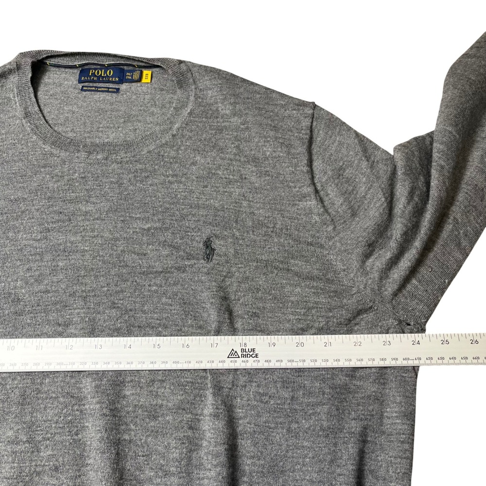 Polo Ralph Lauren Sweater Mens 2XLT Grey Washable Merino Wool Crew Neck Pony - Picture 6 of 7